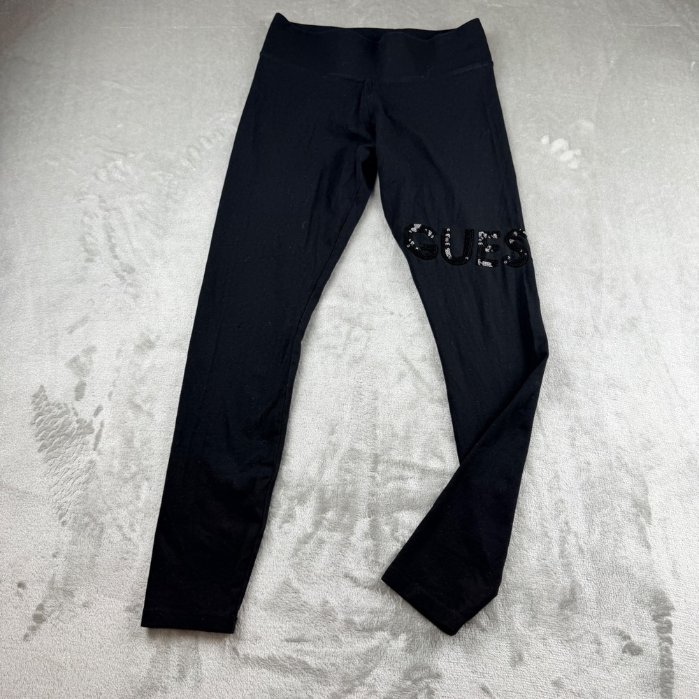 GUESS Los Angeles Women's Small Sequin Logo Leggings‎ Black Q2OB04K9I42